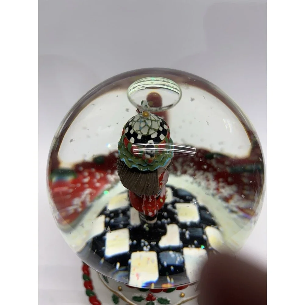MacKenzie Childs Christmas Snow Globe Musical Tea Cup Nutcracker 8 1/2" Tall - Picture 5 of 8